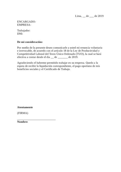 carta de renuncia laboral - conde de valenciana